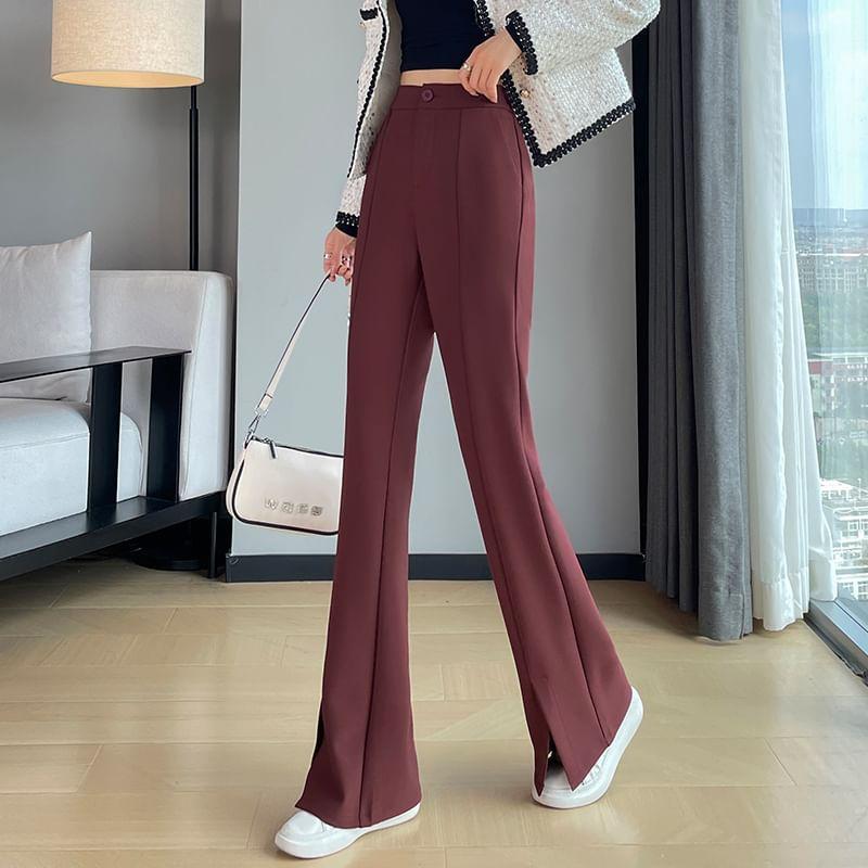 High Rise Plain Slit Flared Slacks Product Image