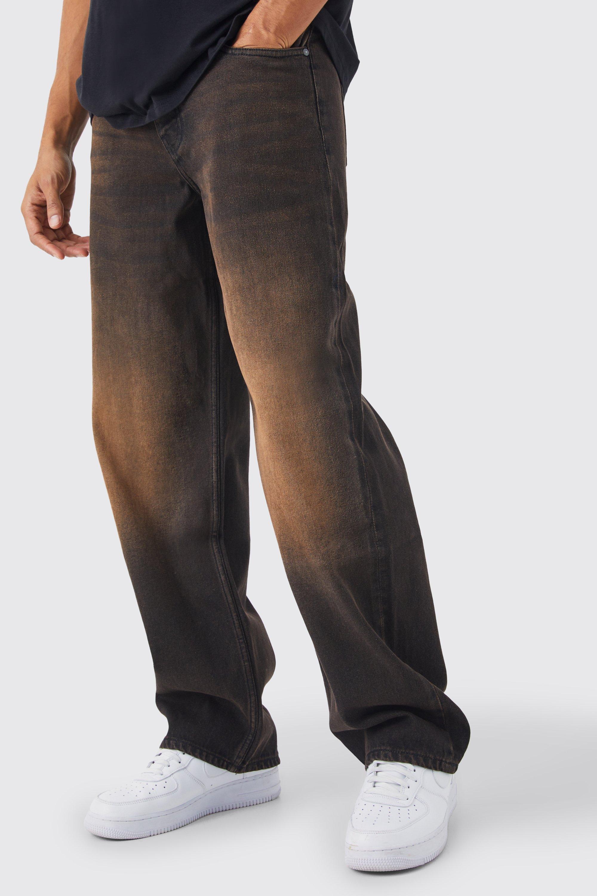 Mens Brown Baggy Rigid Washed Jeans, Brown Product Image