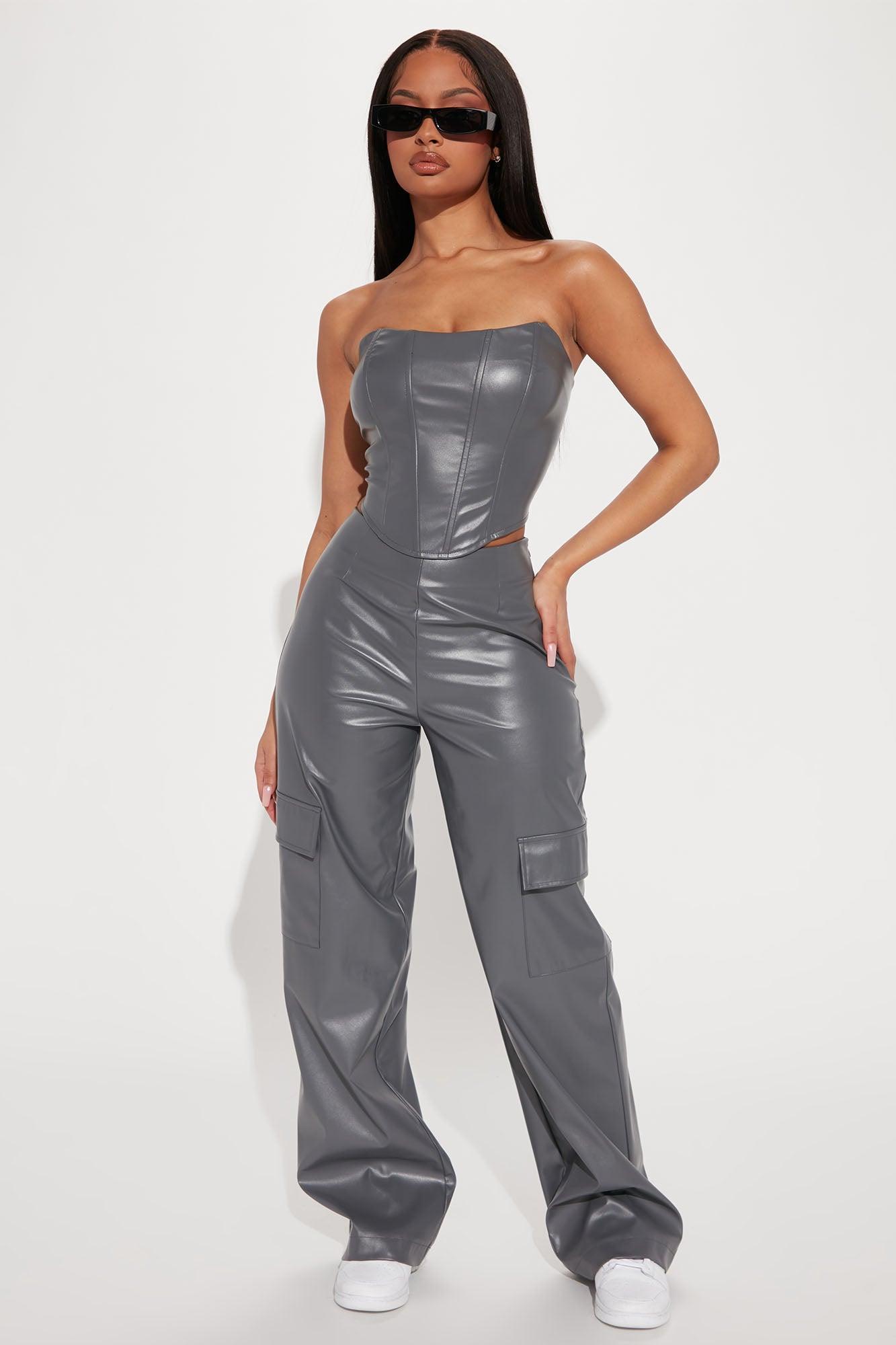 Kennedy Faux Leather Pant Set - Charcoal product image