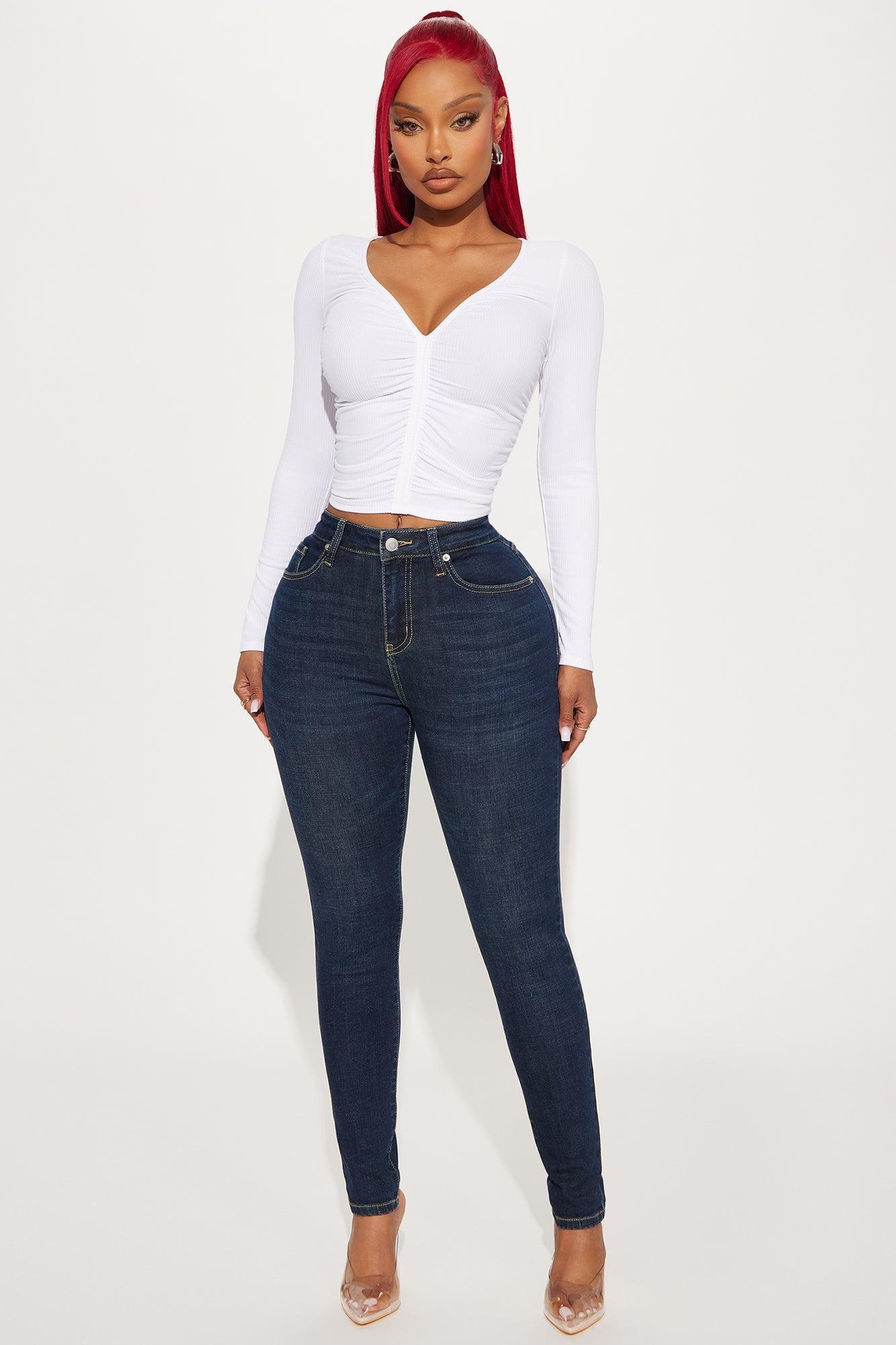 Mara Ruched Long Sleeve Top - White Product Image