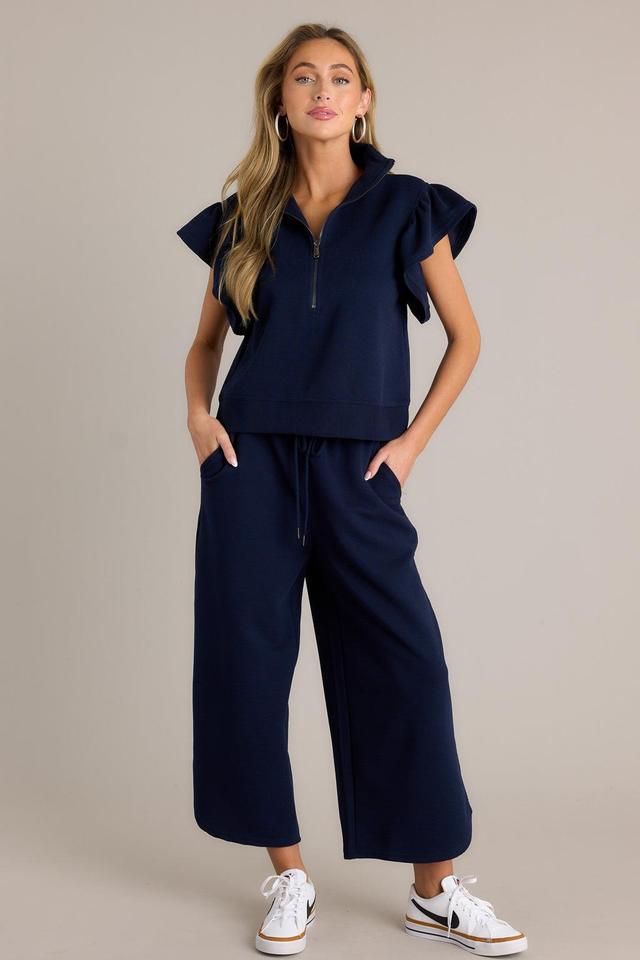 Sand Dune Navy Ribbed Wide Leg Pants Product Image