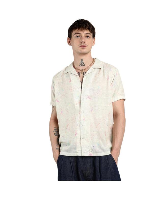 Campus Sutra Mens Off Heathered Drawn Shirt - White Product Image