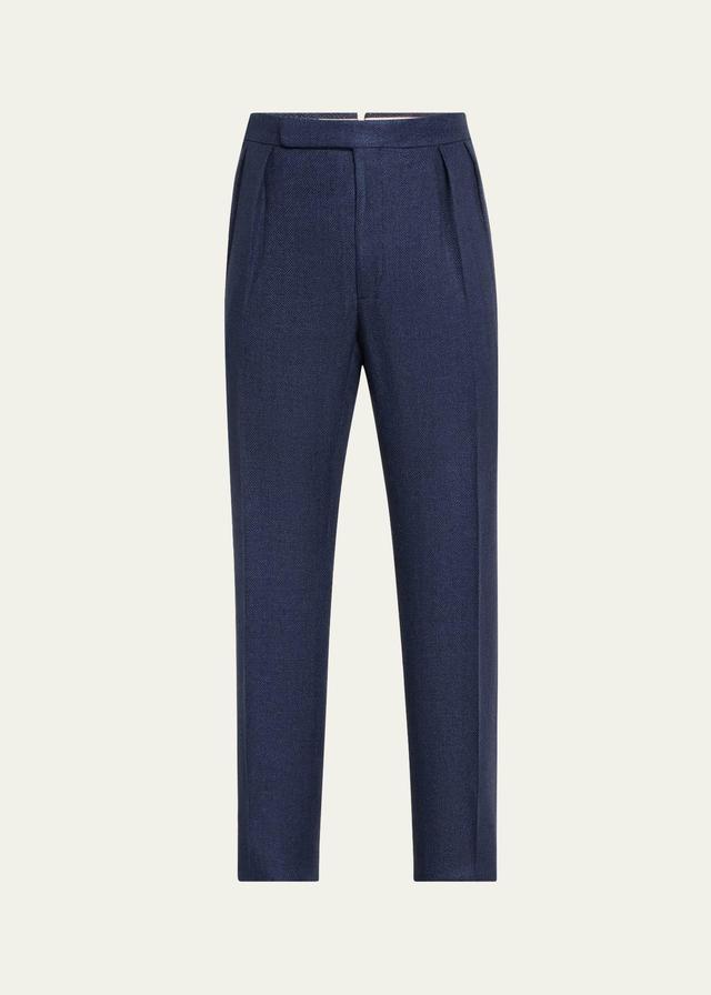 Mens Gregory Pleated Herringbone Suit Trousers Product Image