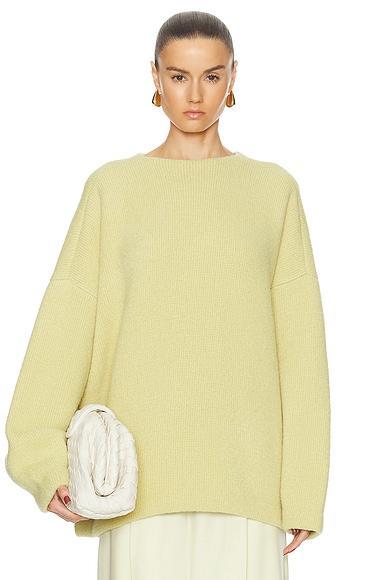 Virgin Wool Boucle Straight Neck Relaxed Sweater Product Image