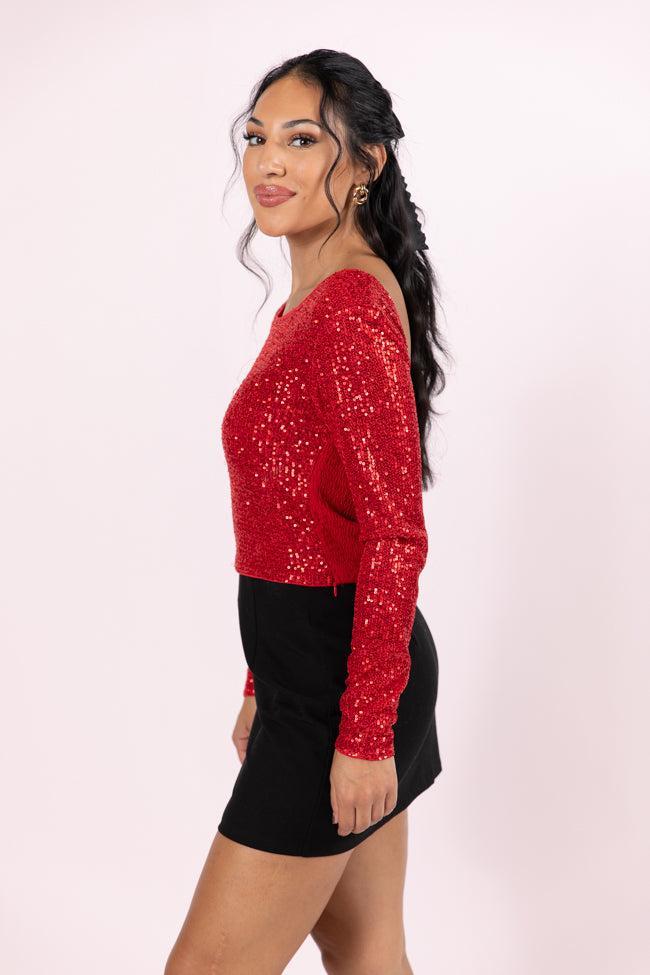 Tidings To You Red Smocked Back Sequin Top FINAL SALE Product Image