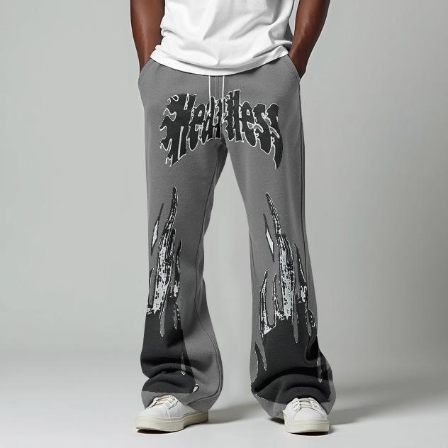 Men's Vintage Heartless Graphic Gray Flared Sweatpants Product Image