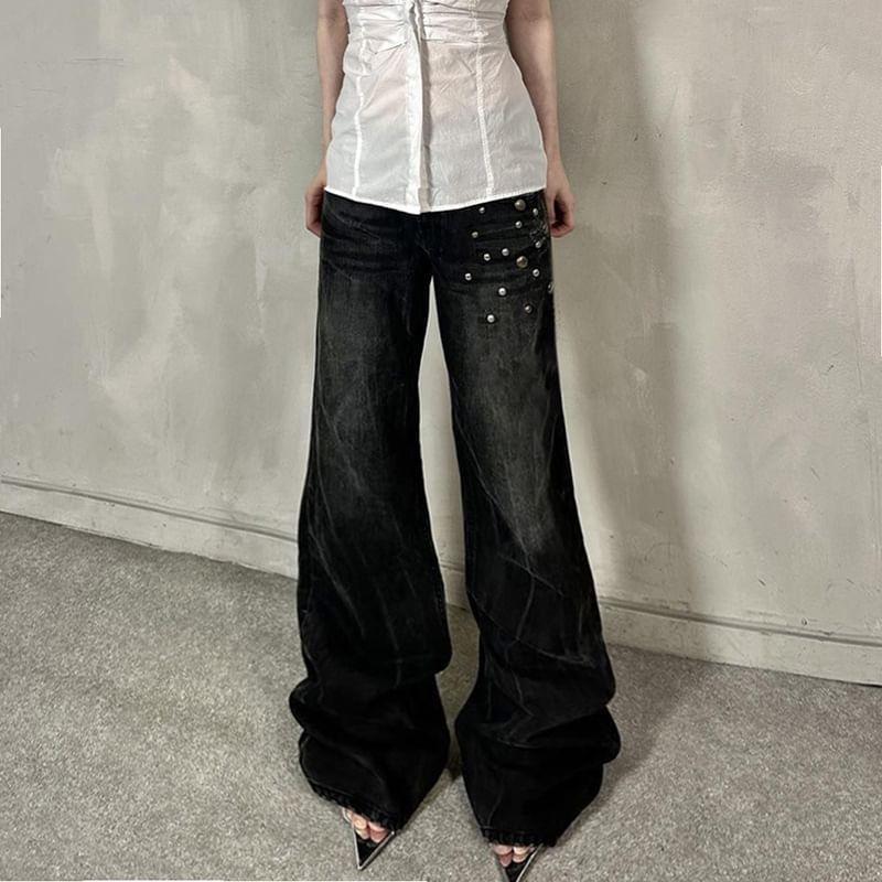 High Rise Studded Flared Jeans Product Image