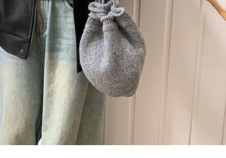 Plain Drawstring Knit Bucket Bag Product Image