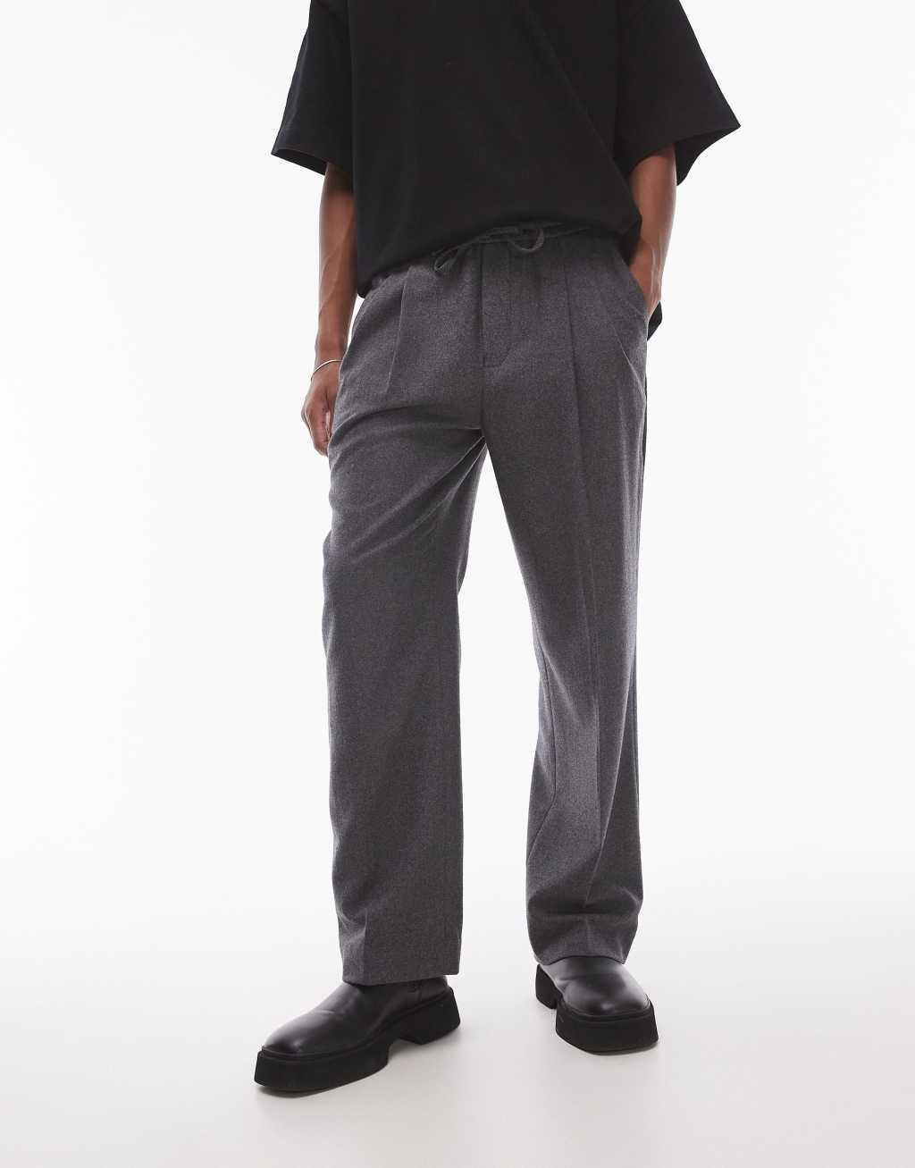 Topman premium wool mix wide leg pants in charcoal Product Image