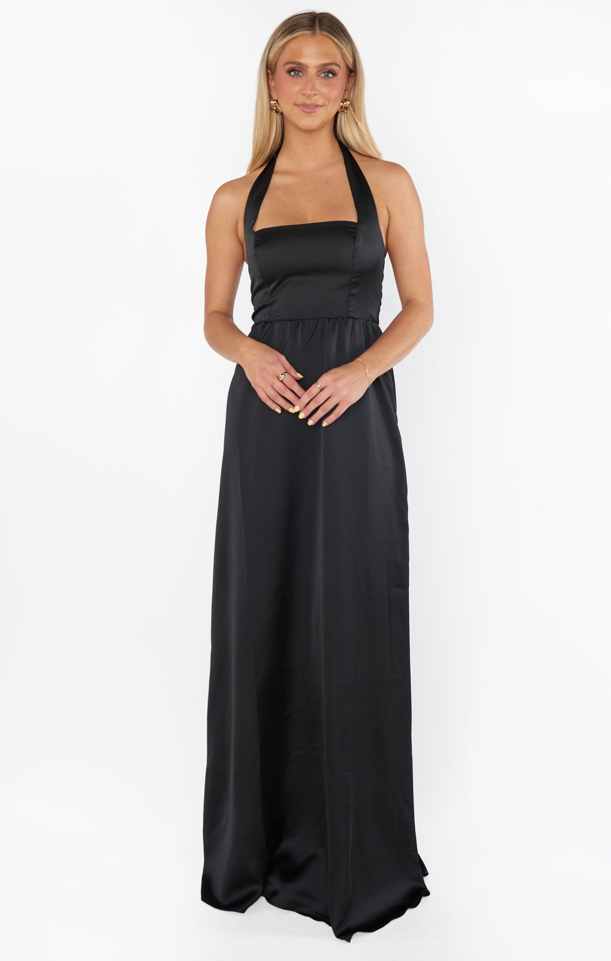 Hazel Halter Maxi Dress ~ Black Luxe Satin Product Image