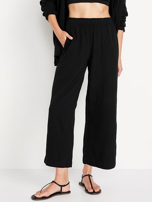 High-Waisted Crinkle Gauze Ankle Pants Product Image