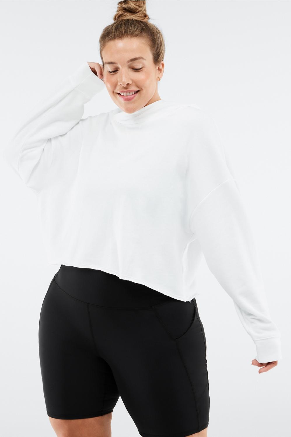 Fabletics Brisa Cropped Raw Edge Hoodie Womens white Size XXL Product Image