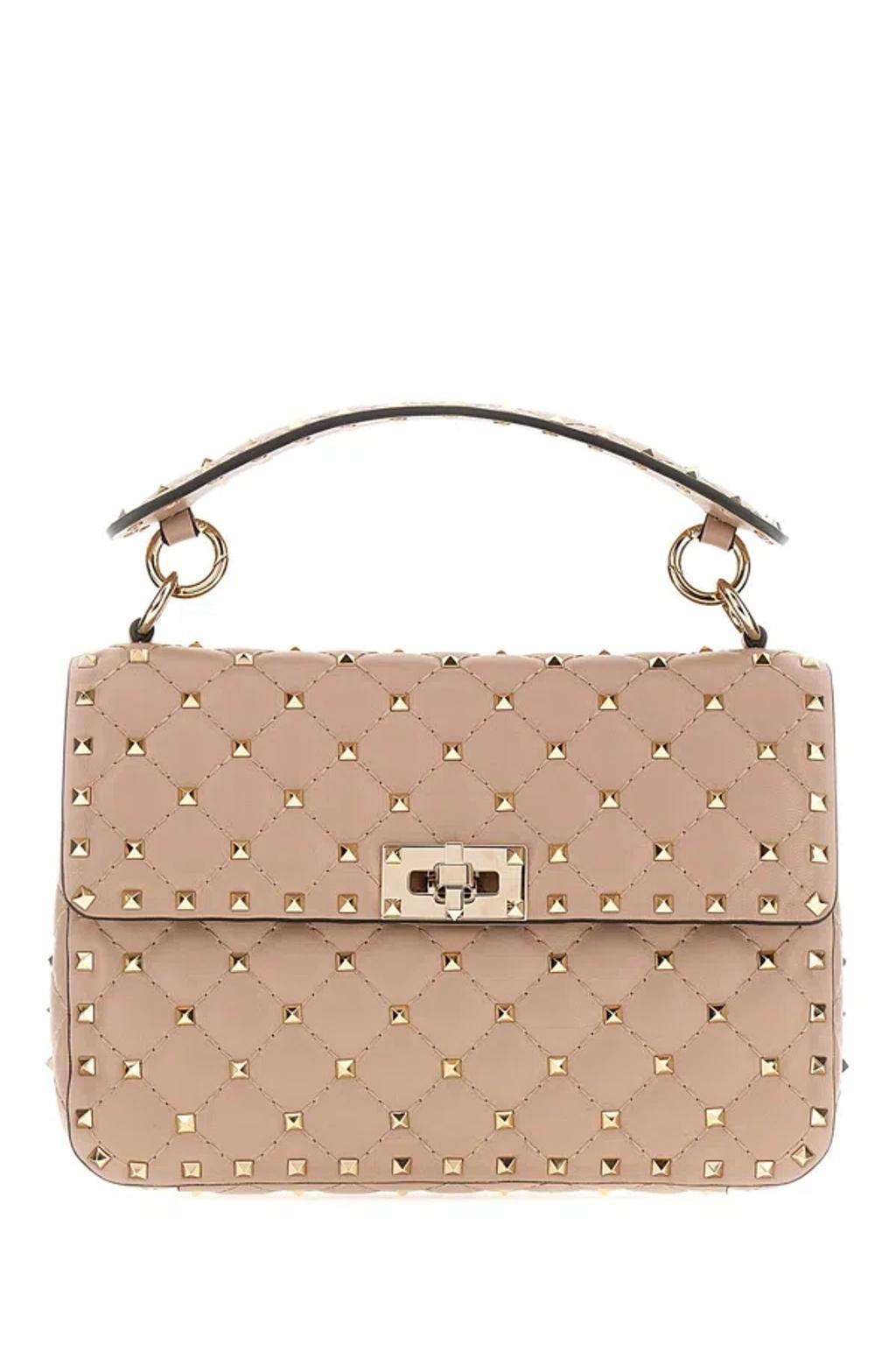 VALENTINO GARAVANI Antique Pink Nappa Leather Medium Rockstud Spike Handbag In Poudre Product Image