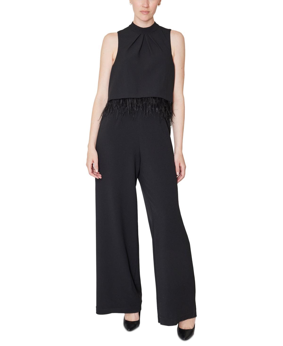 julia jordan Womens Feather-Trim Jumpsuit Product Image