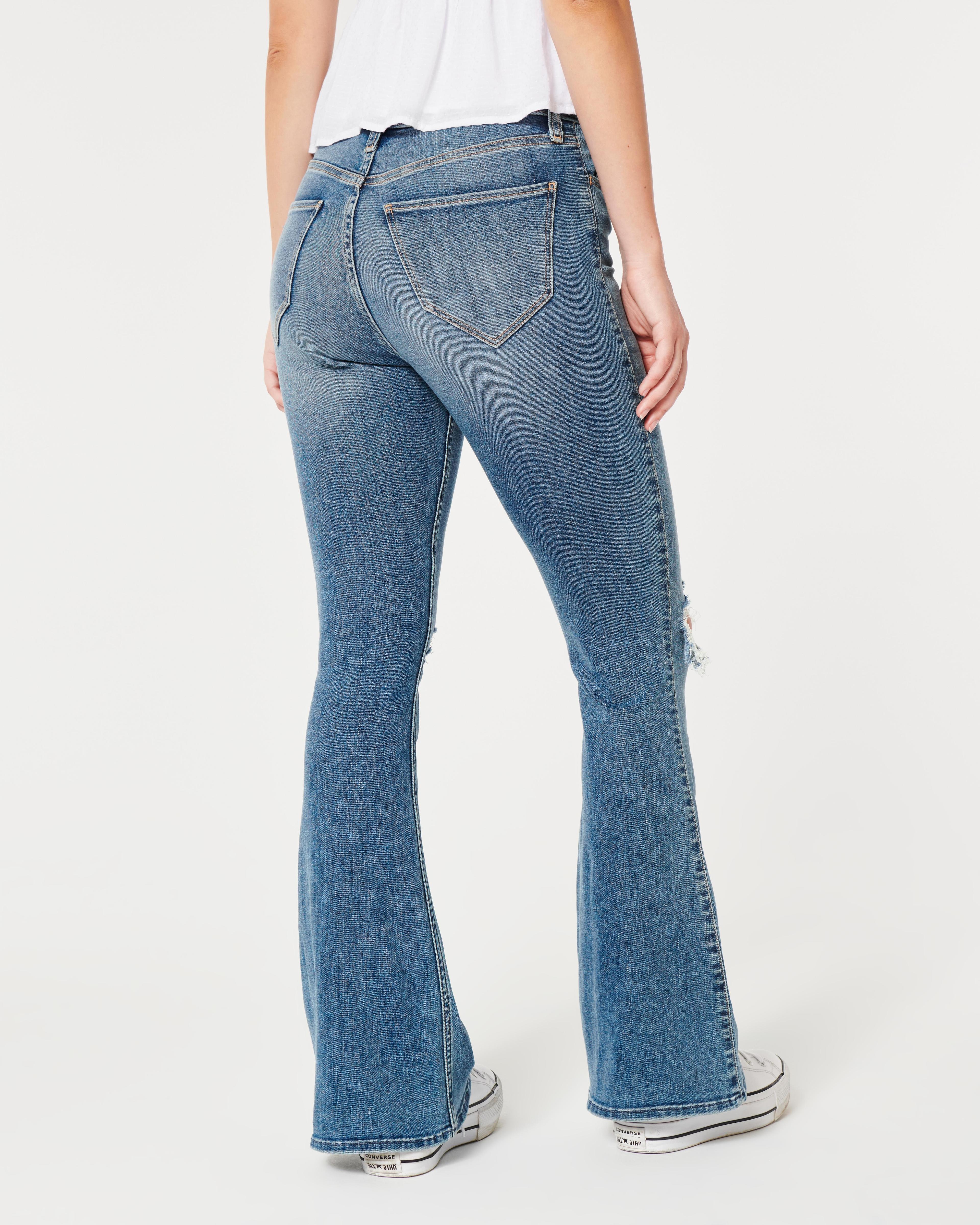 Curvy High-Rise Ripped Medium Wash Flare Jeans Product Image