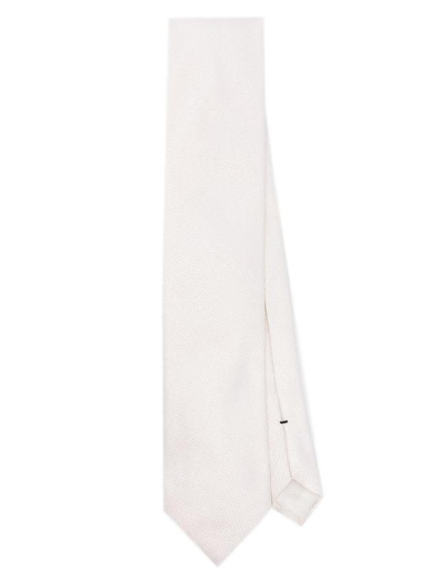 TOM FORD Textured Jacquard Tie In White Product Image