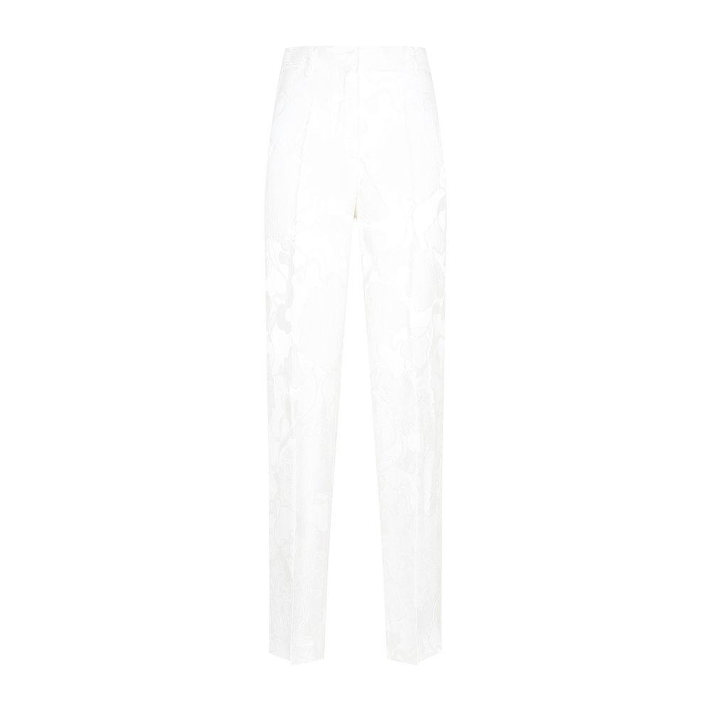 Pulley Silk Jacquard Trouser Pants In White Product Image