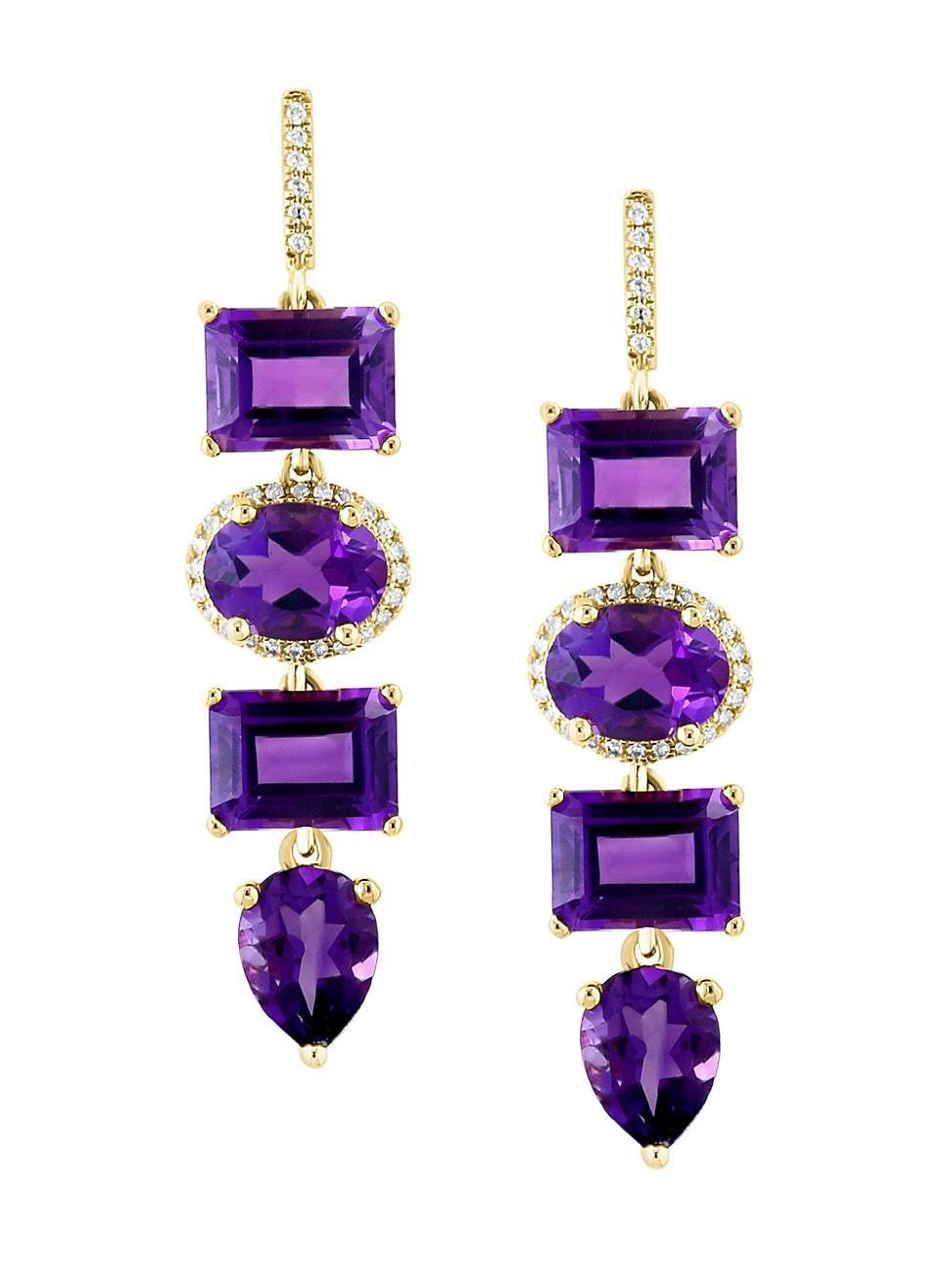 Womens 14K Yellow Gold, Amethyst & 0.17 TCW Drop Earrings Product Image