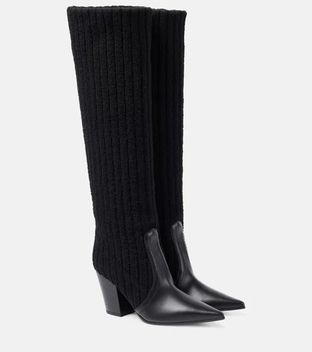 GIANVITO ROSSI Leather-trimmed Knee-high Boots In Black product image