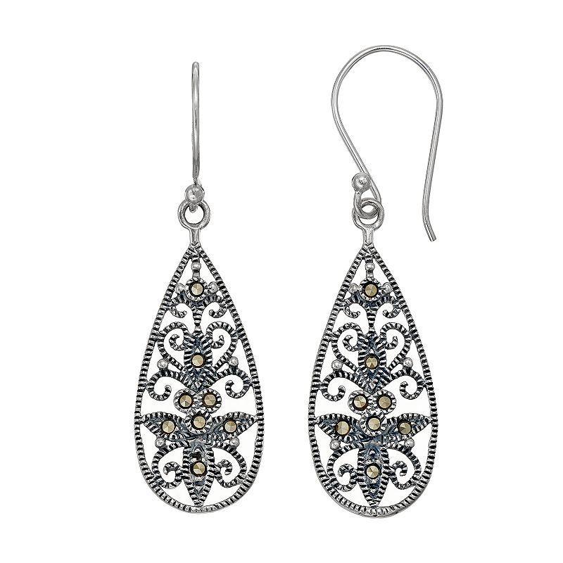 Tori HillSterling Silver Marcasite Filigree Teardrop Earrings, Womens, Grey Product Image