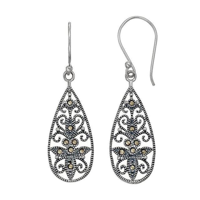 Tori HillSterling Silver Marcasite Filigree Teardrop Earrings, Womens, Grey Product Image