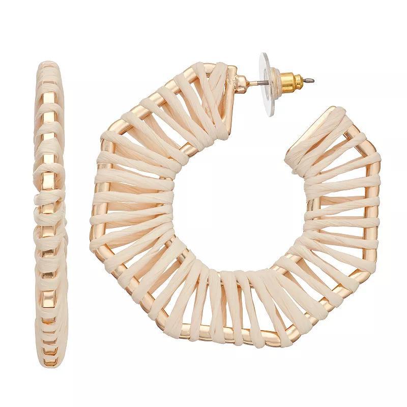 Sonoma Goods For Life Gold Tone Raffia Geometric C-Hoop Earrings, Womens, White Product Image