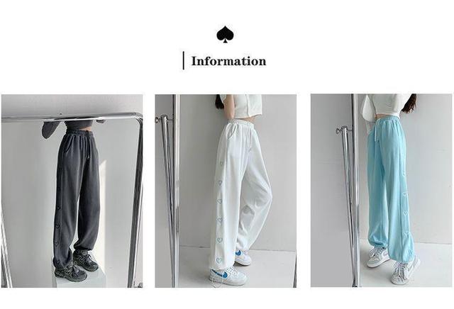 Heart Embroidery Loose-Fit Drawstring Sweatpants Product Image