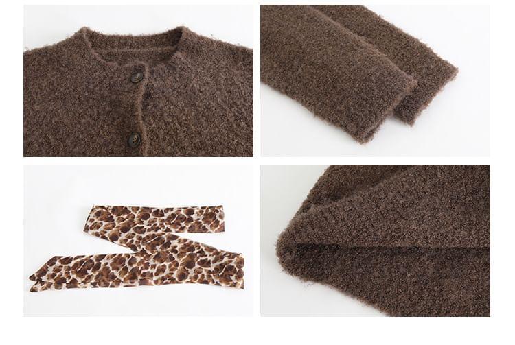 Round Neck Leopard Print Bow Cardigan Product Image