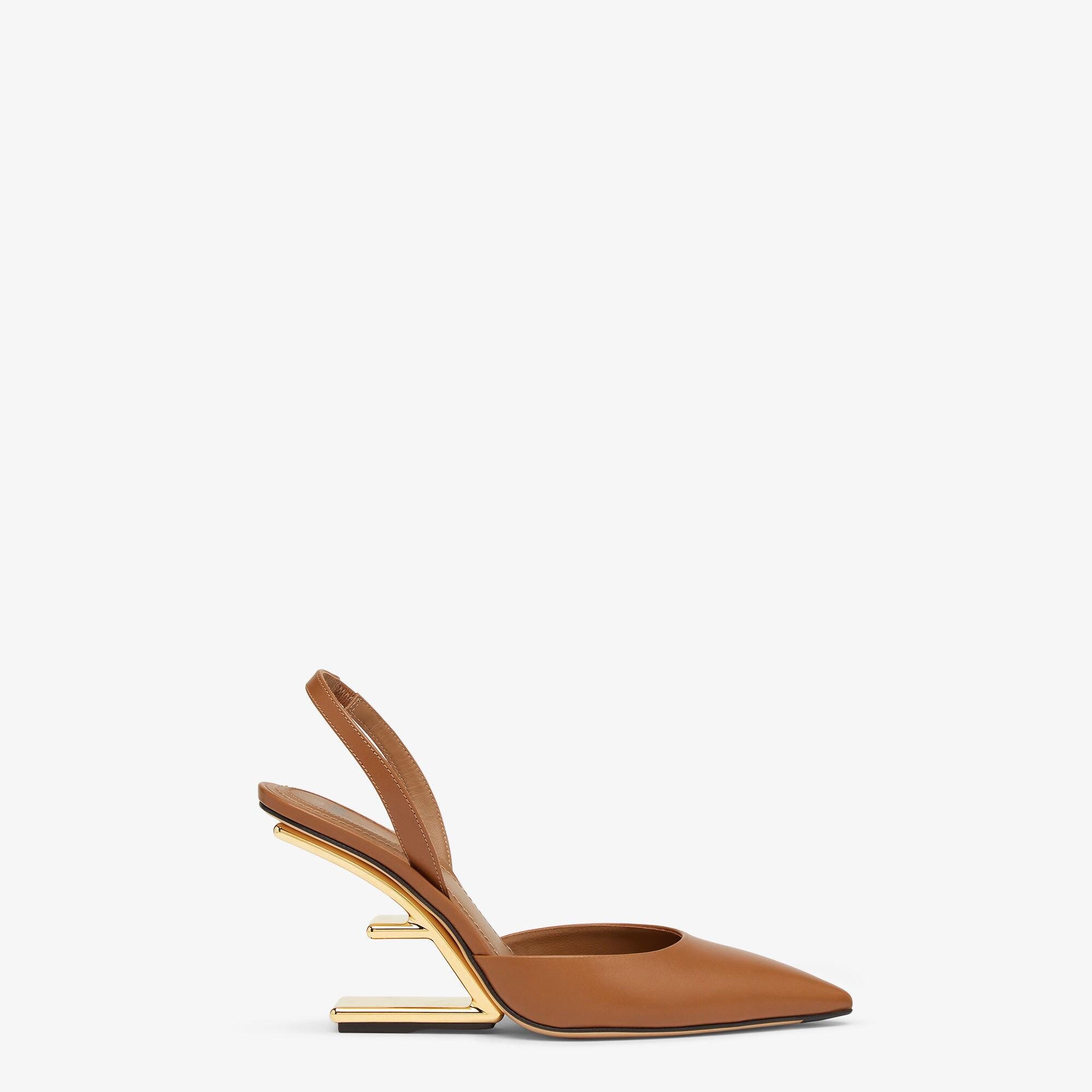 Fendi FirstBrown leather high-heeled slingbacks Product Image