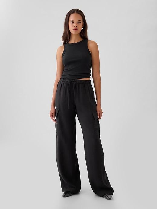 High Rise Crinkle Texture Pull-On Cargo Pants Product Image