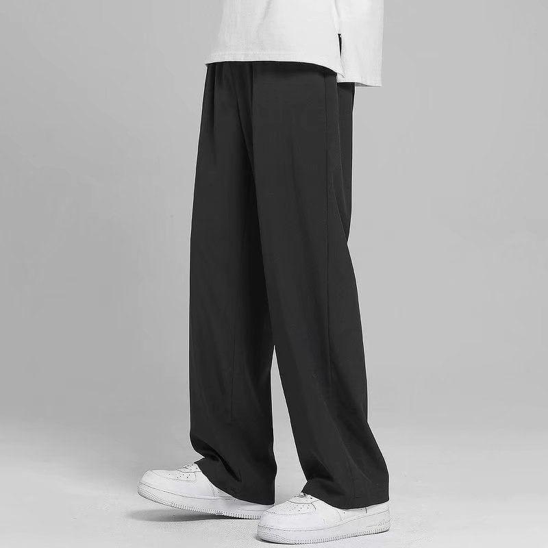 Mid Rise Plain Straight Leg Pants Product Image