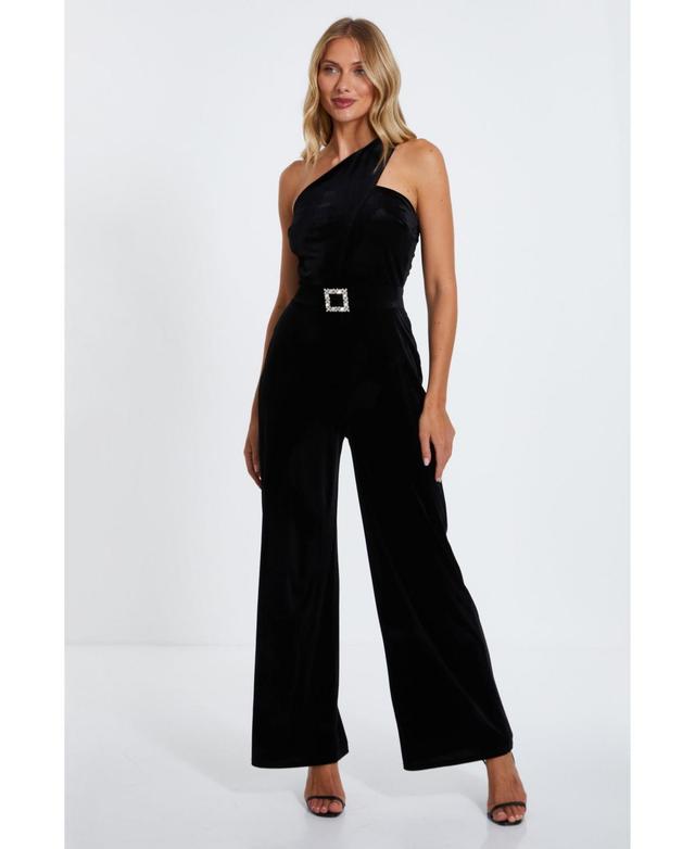 Quiz Womens Velvet Jumpsuit With Embellished Buckle Product Image