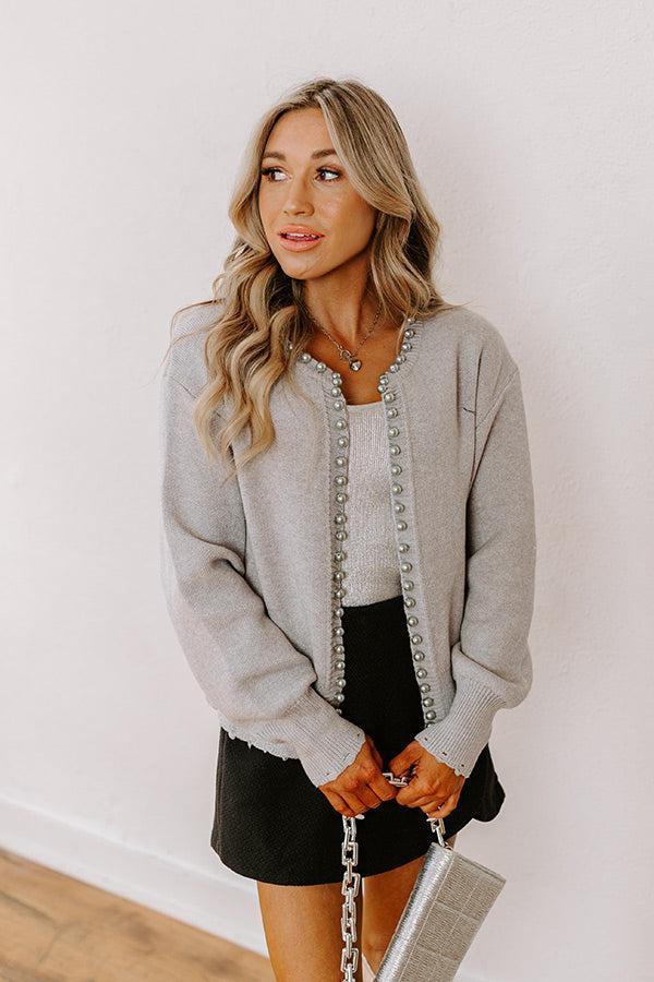 Cue The Chic Pearl Embellished Cardigan in Grey product image