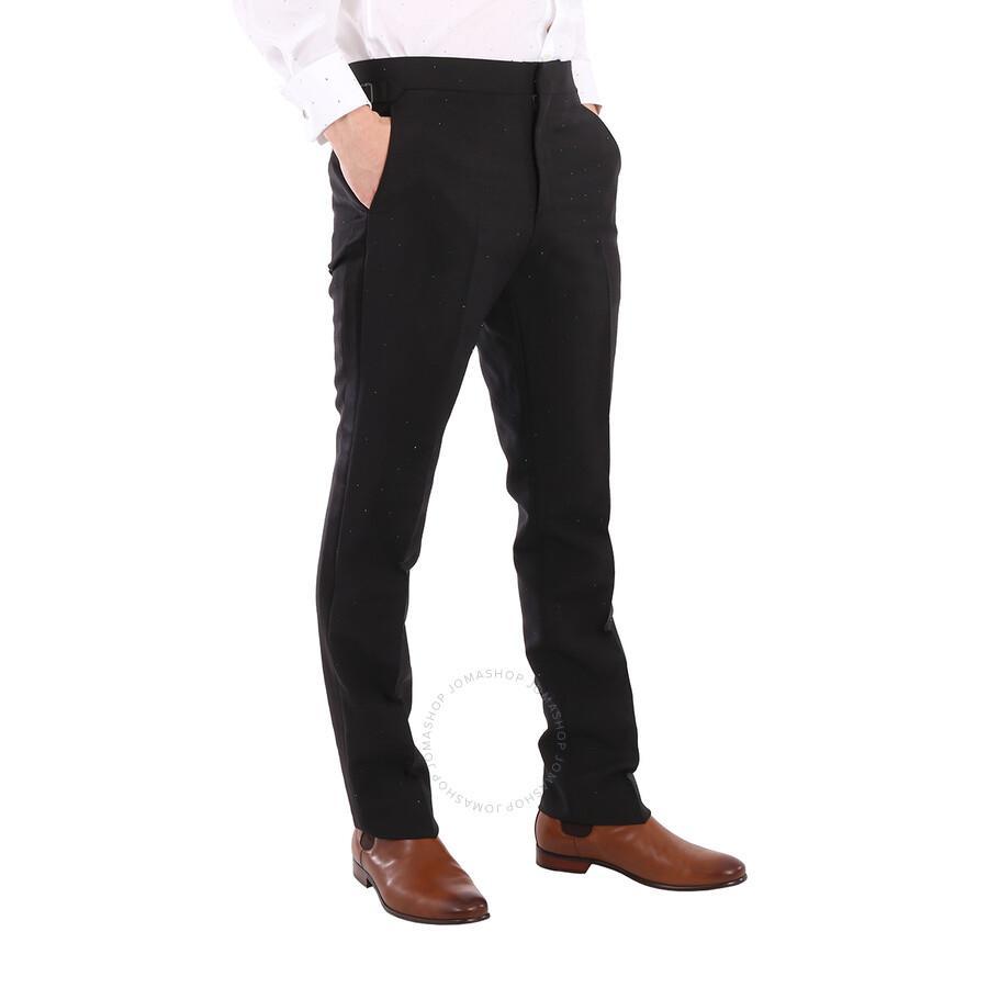 BURBERRY Men's Black Embellished Mohair Wool Classic Fit Tailored Trousers Product Image