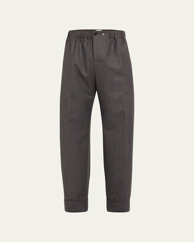 Bottega Veneta Pinstripe Wool Herringbone Trousers Product Image