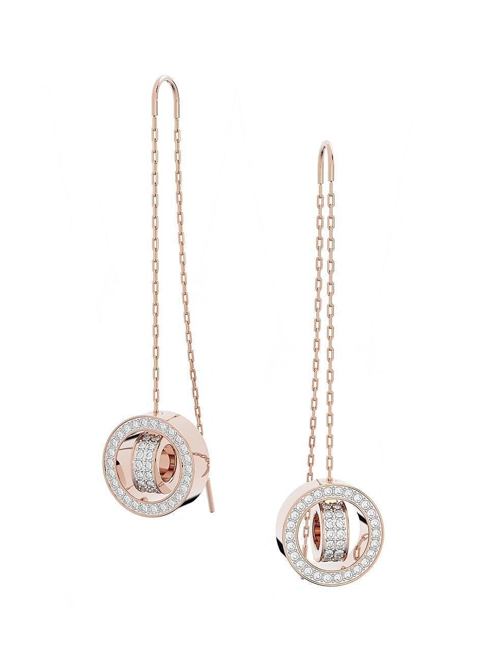 Swarovski Gold-Tone Pave Circle & Chain Threader Earrings Product Image