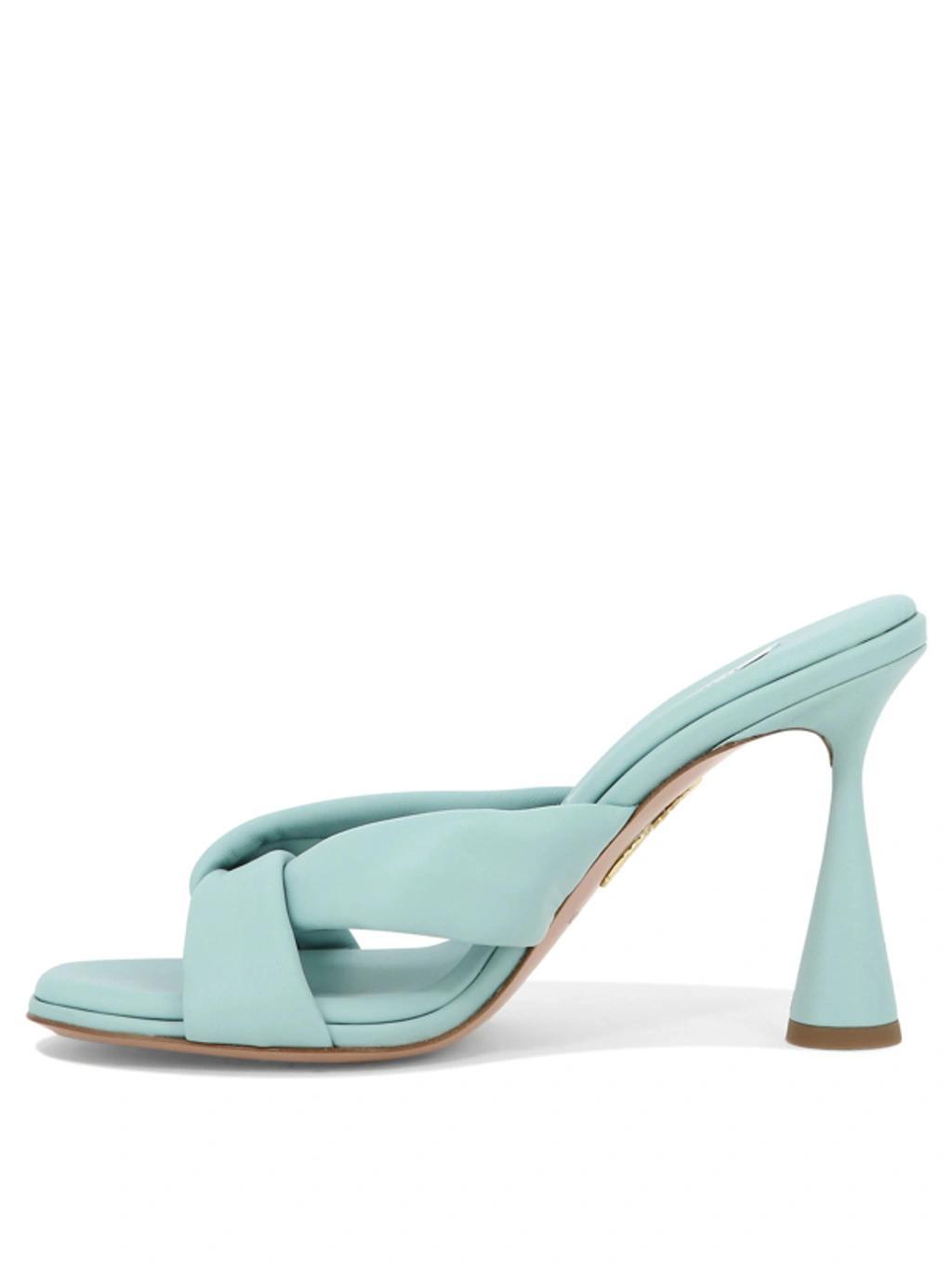 AQUAZZURA Amore 95mm Leather Mules In Green Product Image