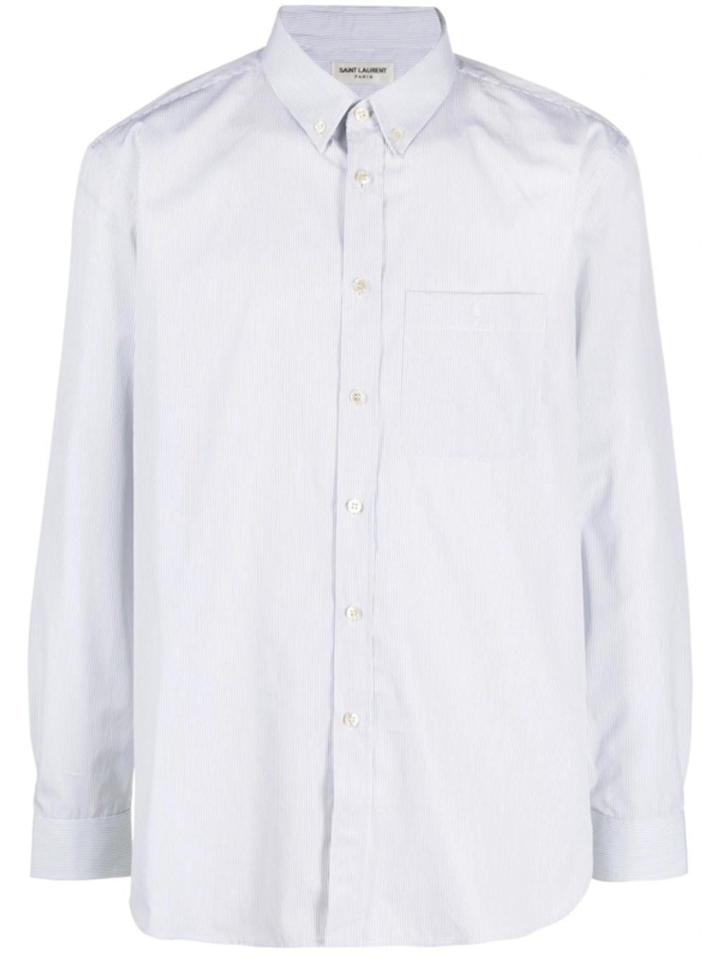 Embroidered Striped Cotton Shirt In White,blue Product Image