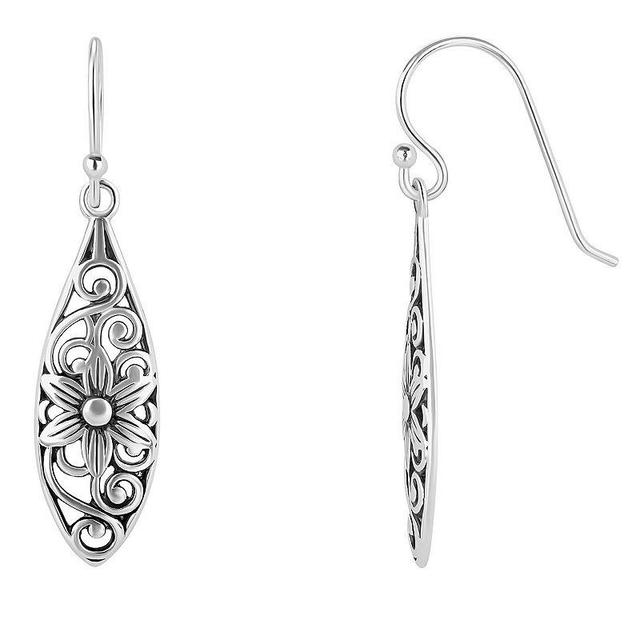 PRIMROSE Sterling Silver Oxidized Filigree Flower Drop Earrings, Womens Product Image