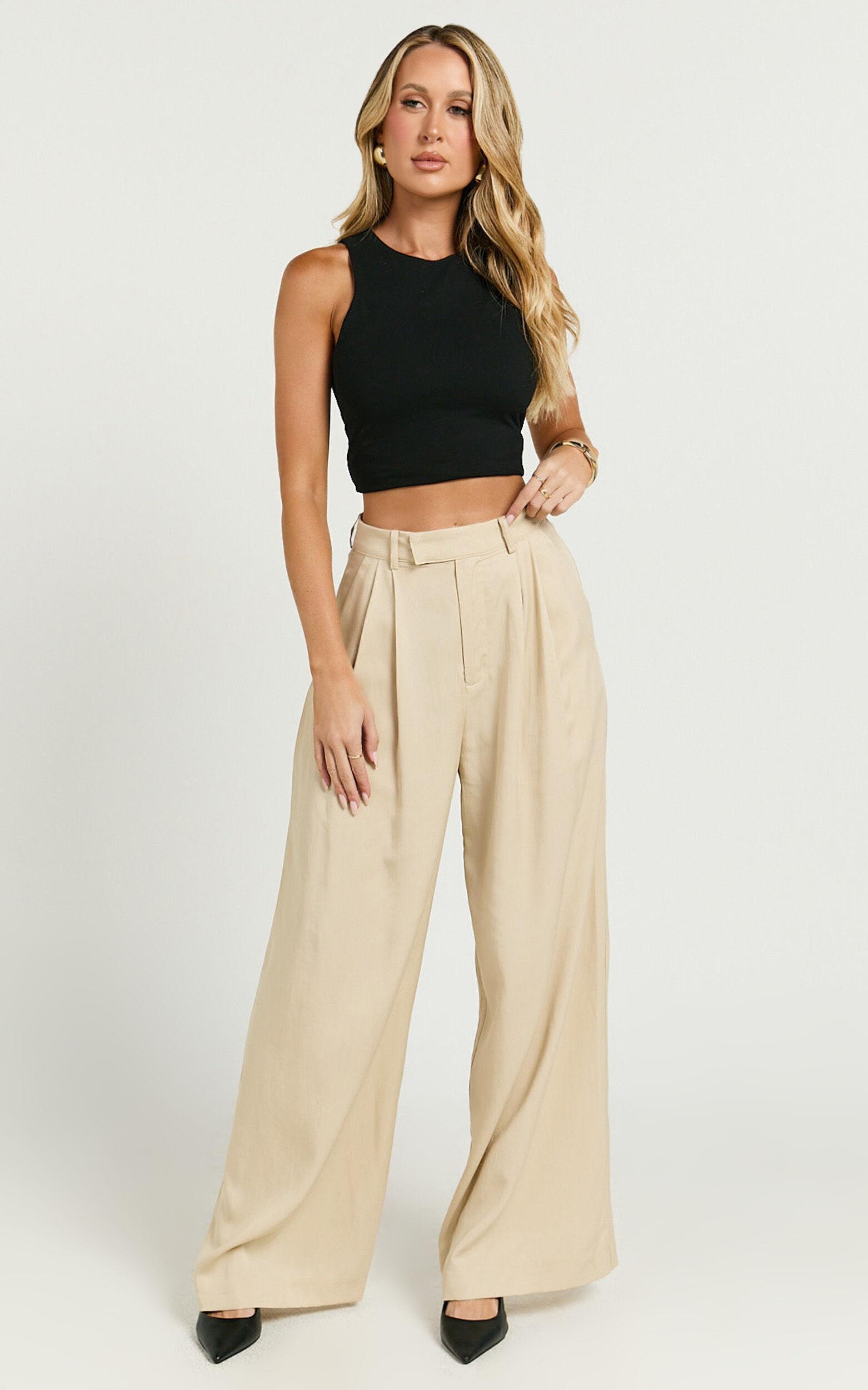 Clarke Pants - High Waist Wide Leg Pants in Stone Product Image