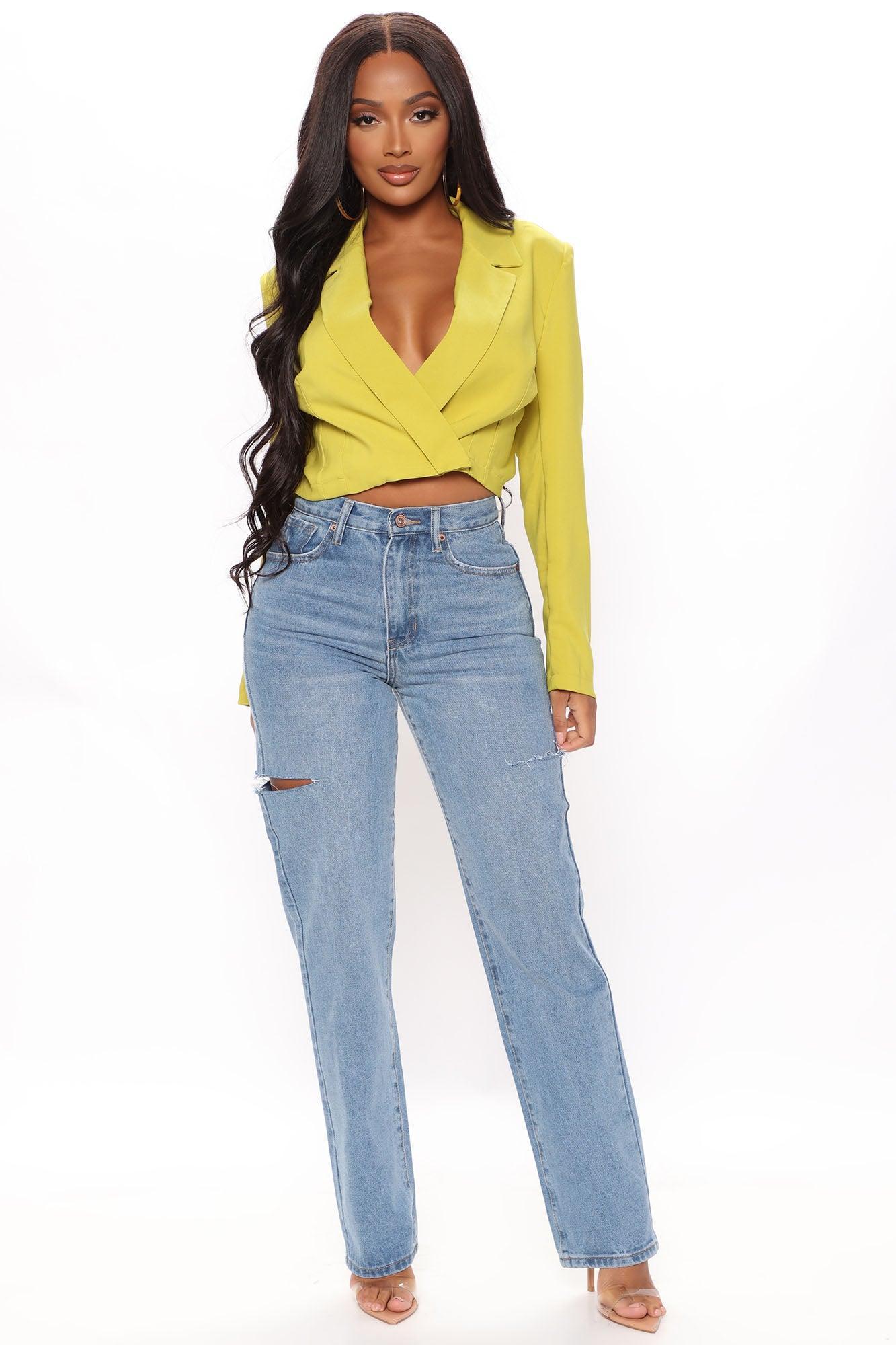 Thigh Slit High Waist Straight Leg Jeans - Light Blue Wash product image