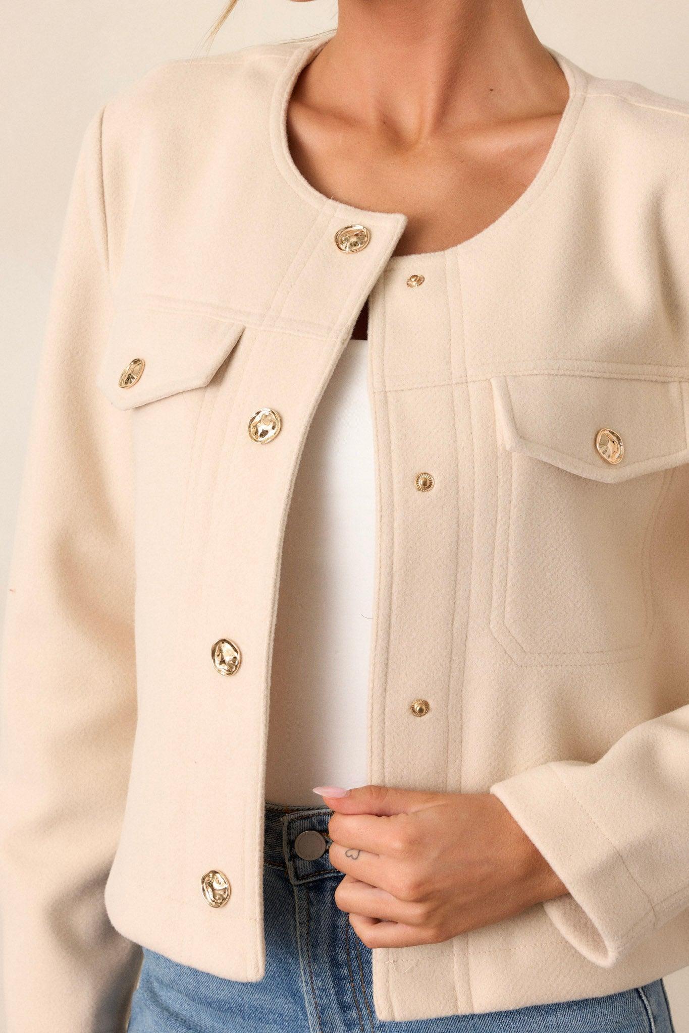 Many Directions Ivory Cropped Tweed Jacket Product Image