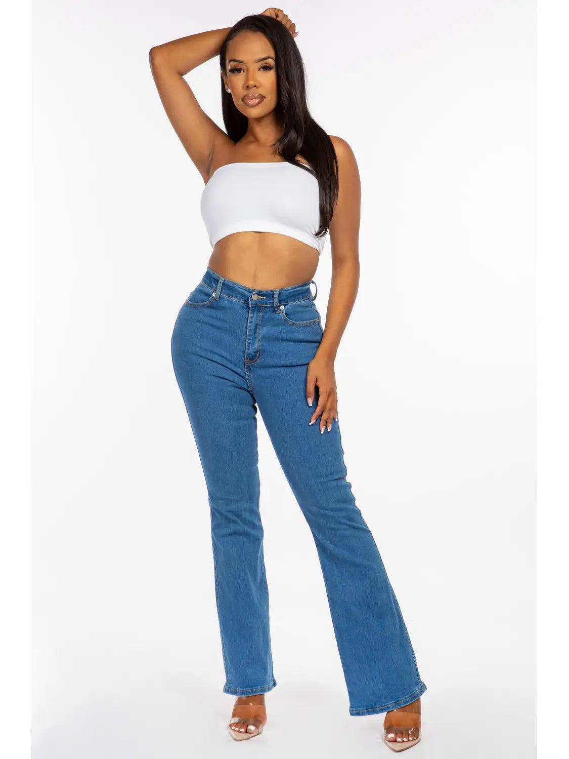 High Waisted Bootcut Extreme Stretch Flare Jeans Female Product Image