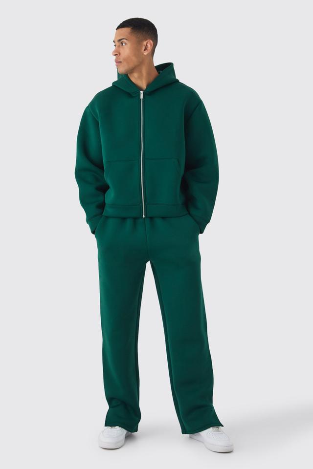 Oversized Boxy Bonded Scuba Zip Through and Sweatpants Tracksuit | boohooMAN USA Product Image