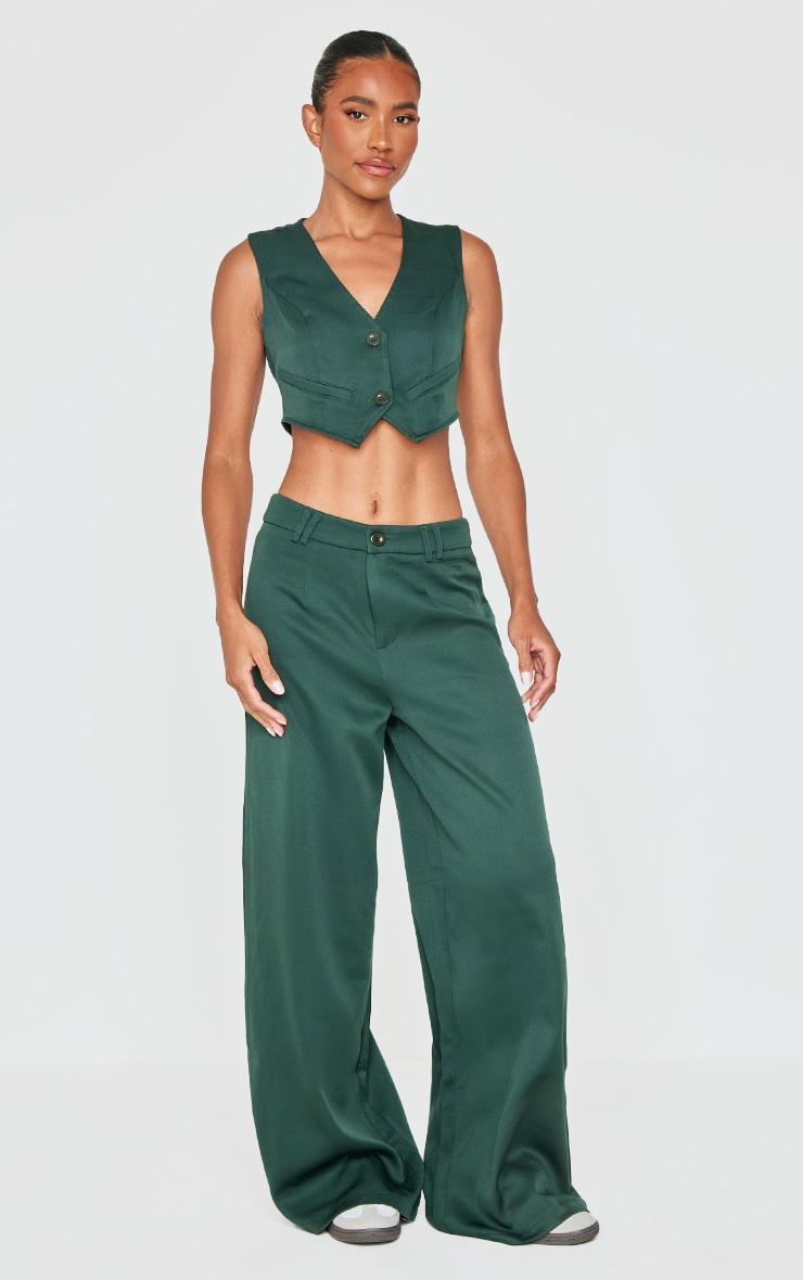 Dark Green Woven Belted Back Detail Suit Vest Top Product Image