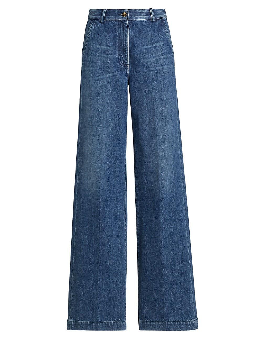 Womens Wide-Leg Denim Trousers Product Image