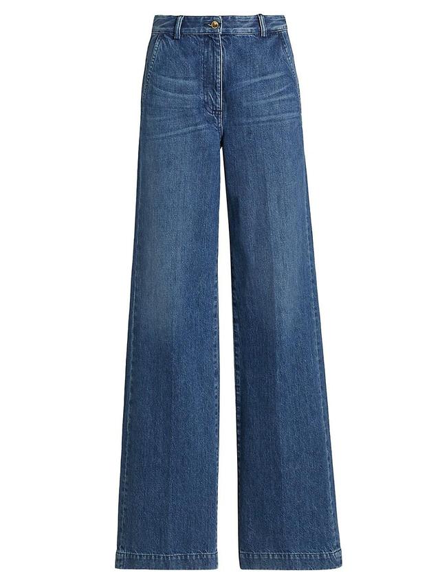 Womens Wide-Leg Denim Trousers Product Image