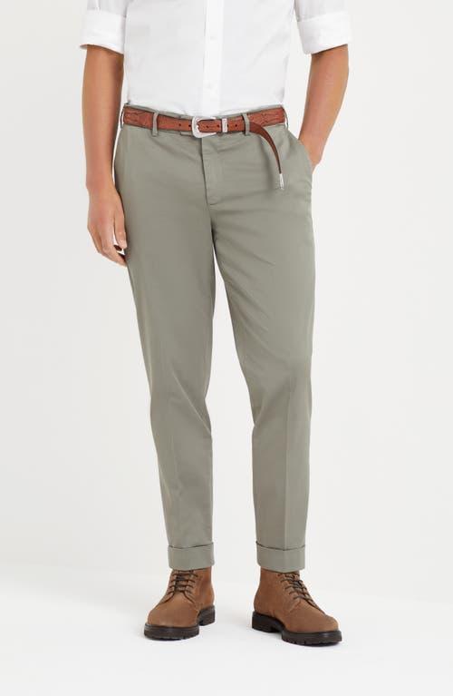 BRUNELLO CUCINELLI Pima Cotton Slim Trousers In Green Product Image