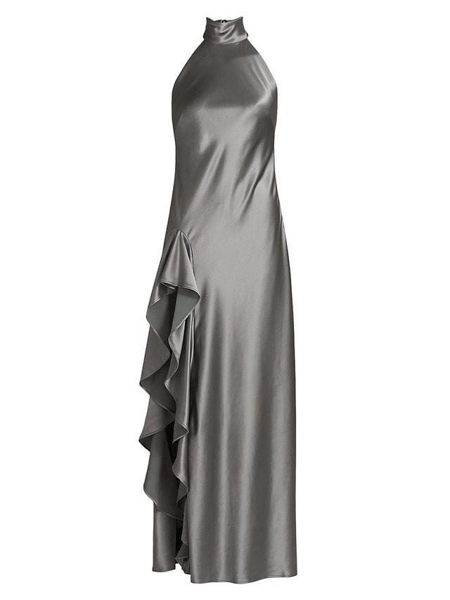 Womens Satin Halter Draped Maxi Dress Product Image