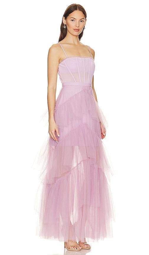 Womens Sheer Tiered Ruffle Gown Product Image